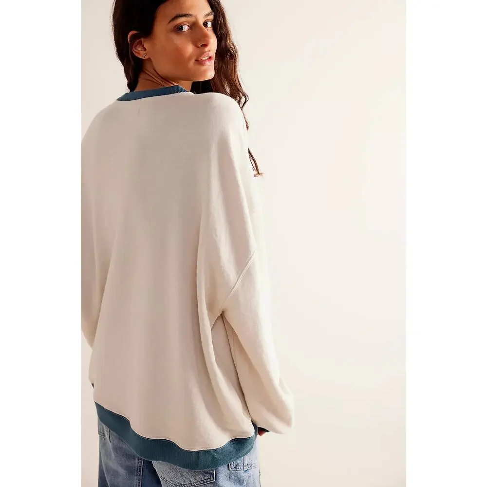 NWOT We the Free / Free People Classic Crew Colorblock Sweatshirt in Tea Combo - Picture 3 of 14